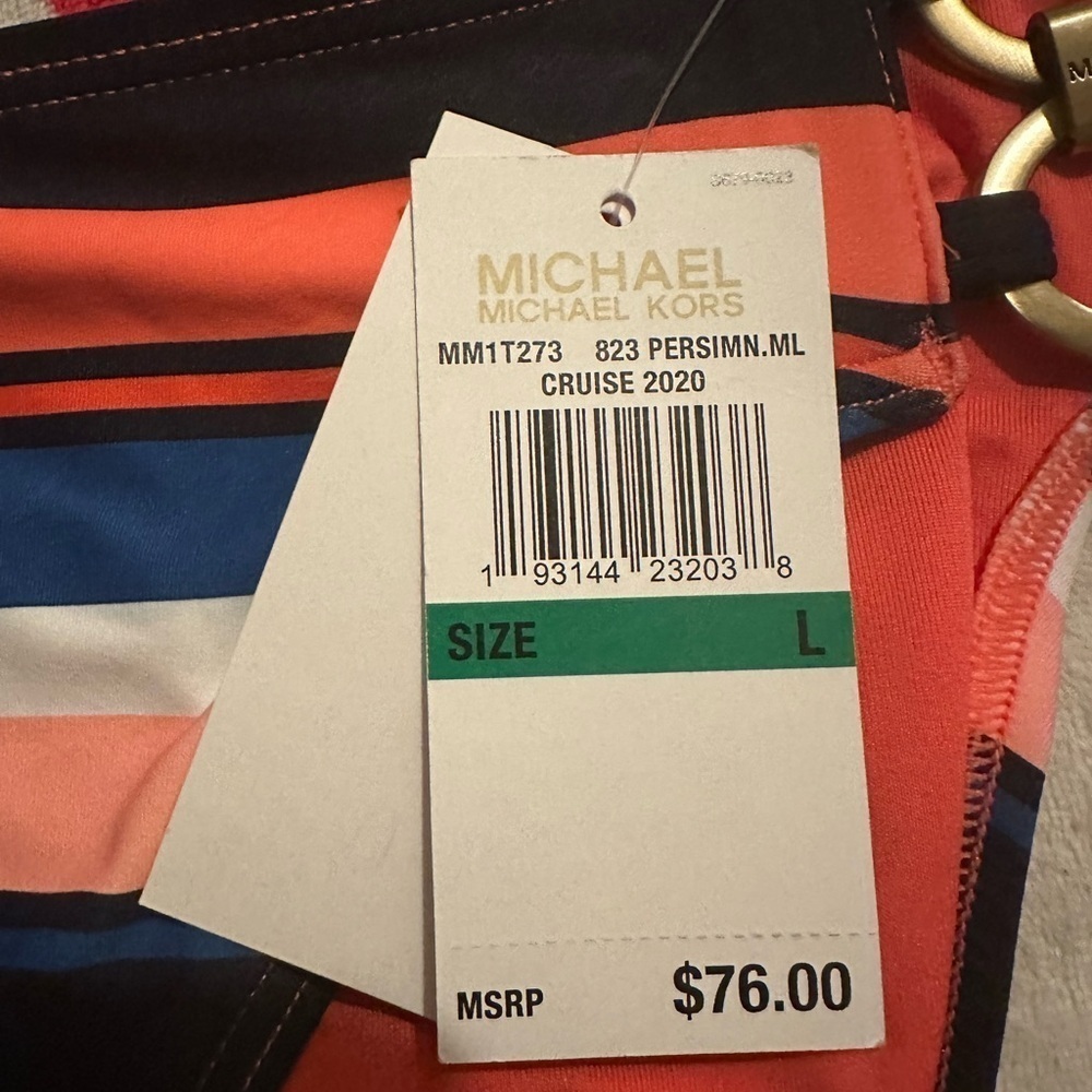 NWT Michael Kors Bright Stripe High Waist Bikini Bottom Ring Chain - Picture 11 of 12